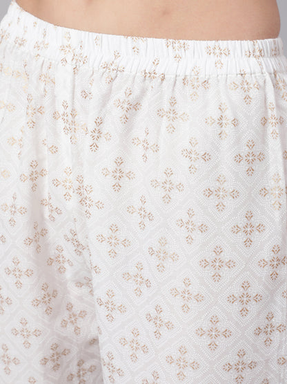 Women's Off White Flared Kurta With Trouser & Dupatta