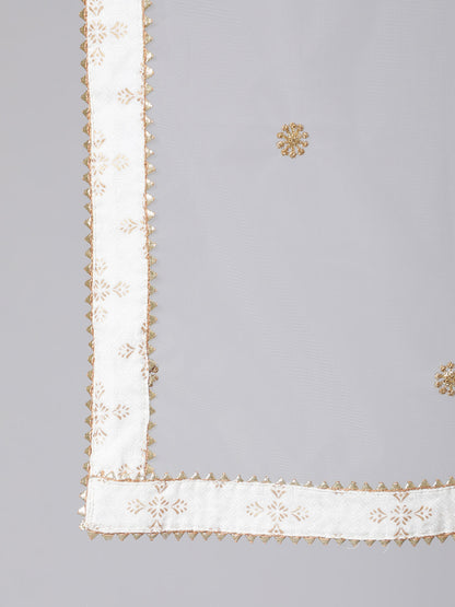 Women's Off White Flared Kurta With Trouser & Dupatta