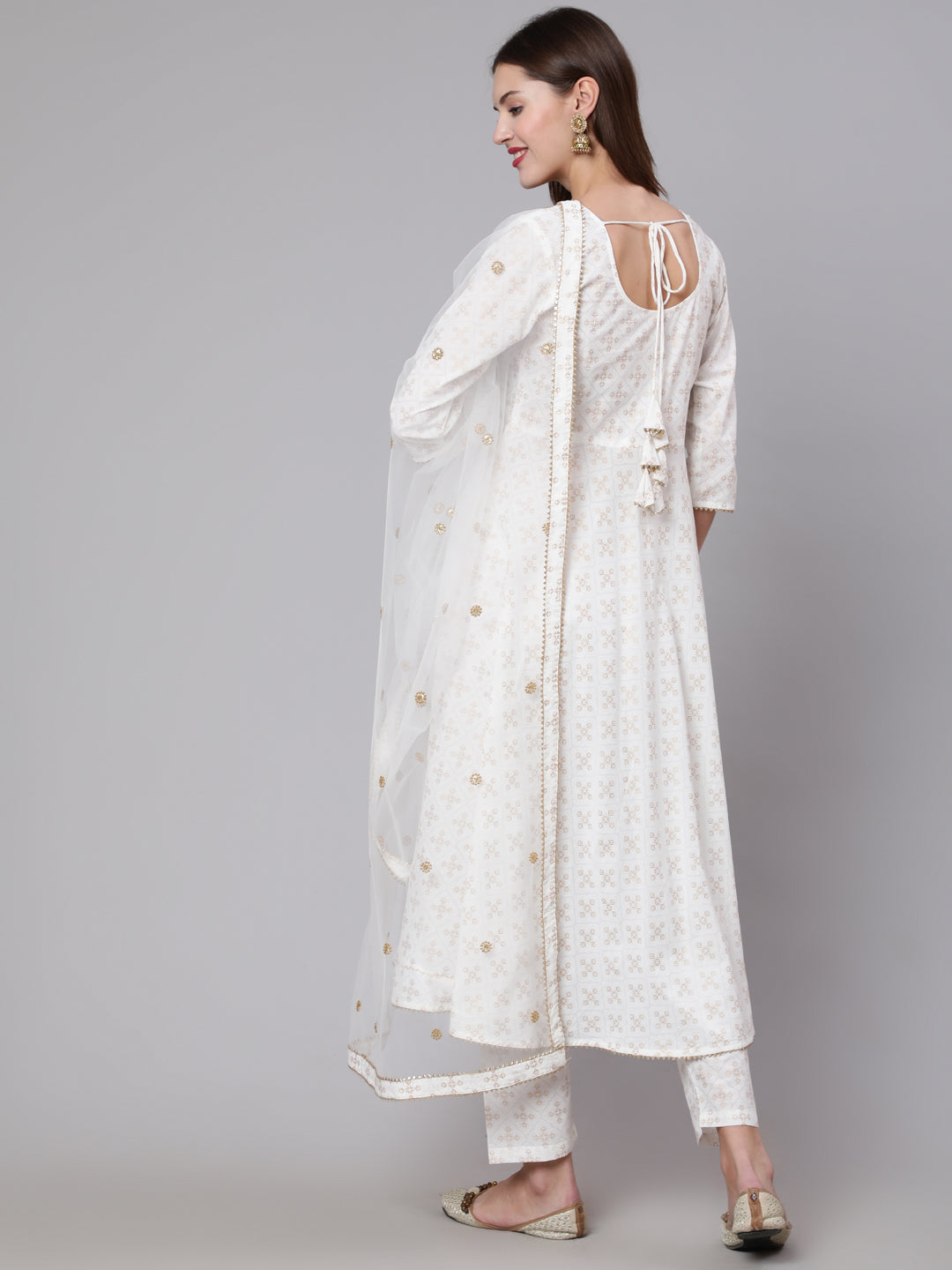Women's Off White Flared Kurta With Trouser & Dupatta