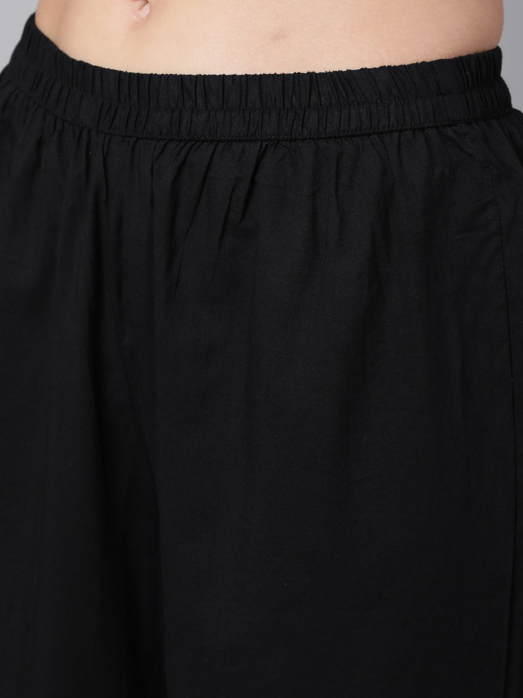 Women's Black Solid Kurta And Palazzo With Printed Dupatta