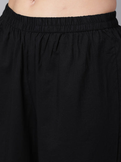Women's Black Solid Kurta And Palazzo With Printed Dupatta