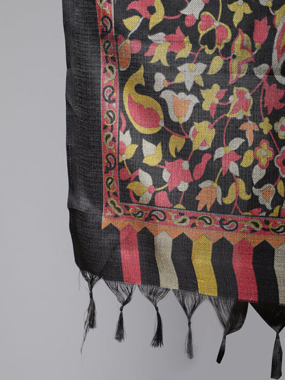Women's Black Solid Kurta And Palazzo With Printed Dupatta