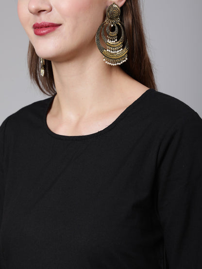 Women's Black Solid Kurta And Palazzo With Printed Dupatta