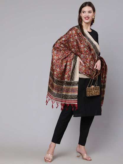 Women's Black Solid Kurta And Palazzo With Printed Dupatta
