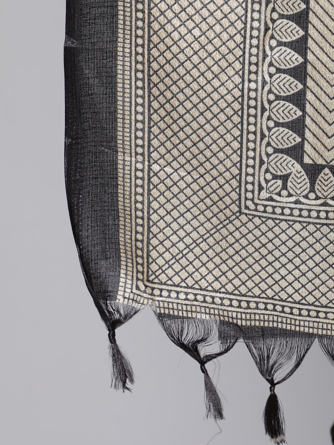 Women's Black Solid Kurta And Palazzo With Printed Dupatta