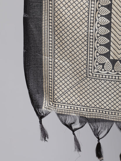 Women's Black Solid Kurta And Palazzo With Printed Dupatta