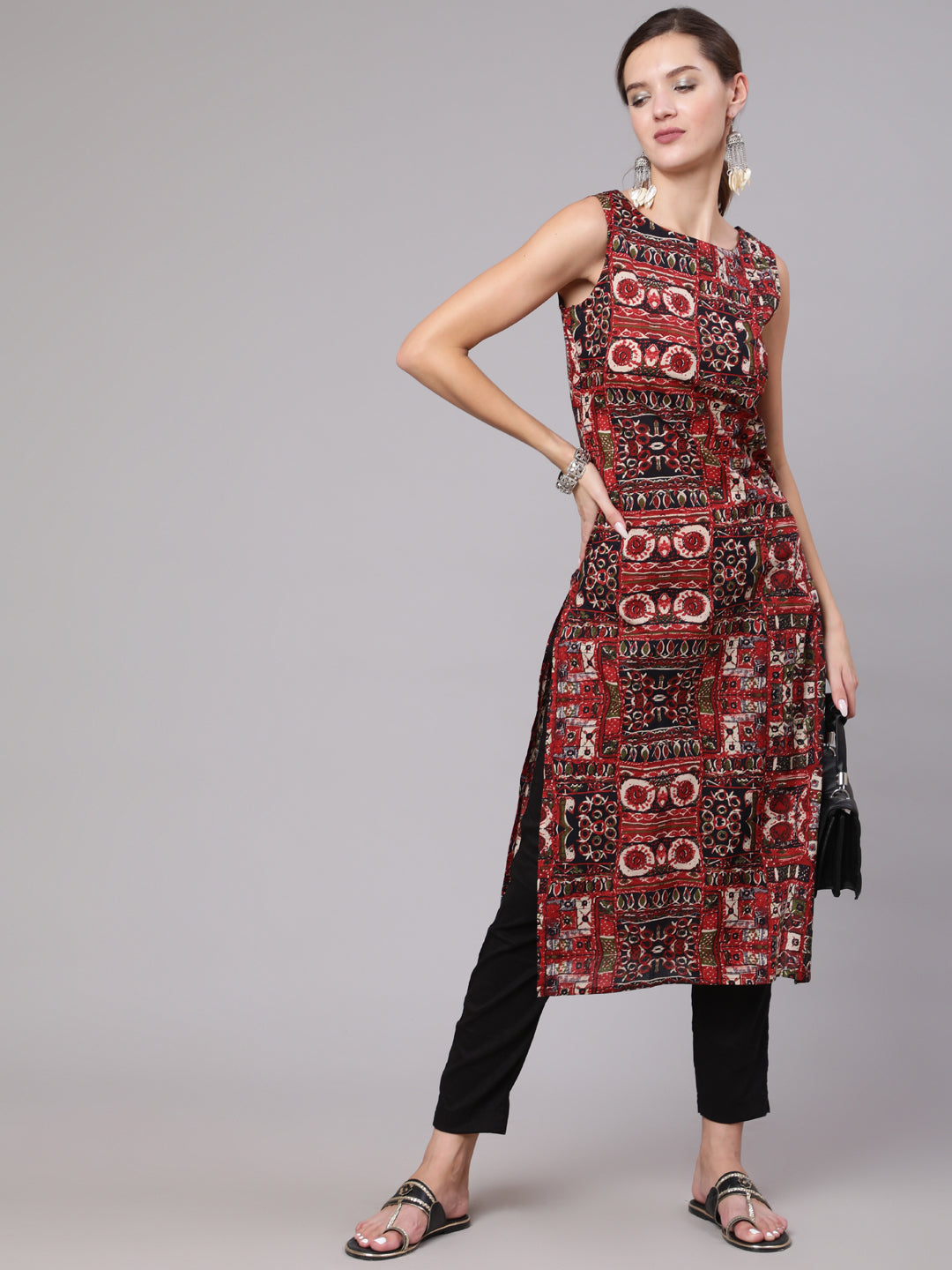 Women's Multicoloured Printed Thread Work Kurta