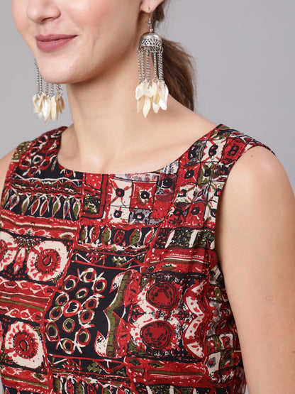 Women's Multicoloured Printed Thread Work Kurta