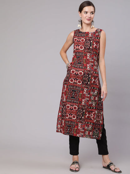 Women's Multicoloured Printed Thread Work Kurta
