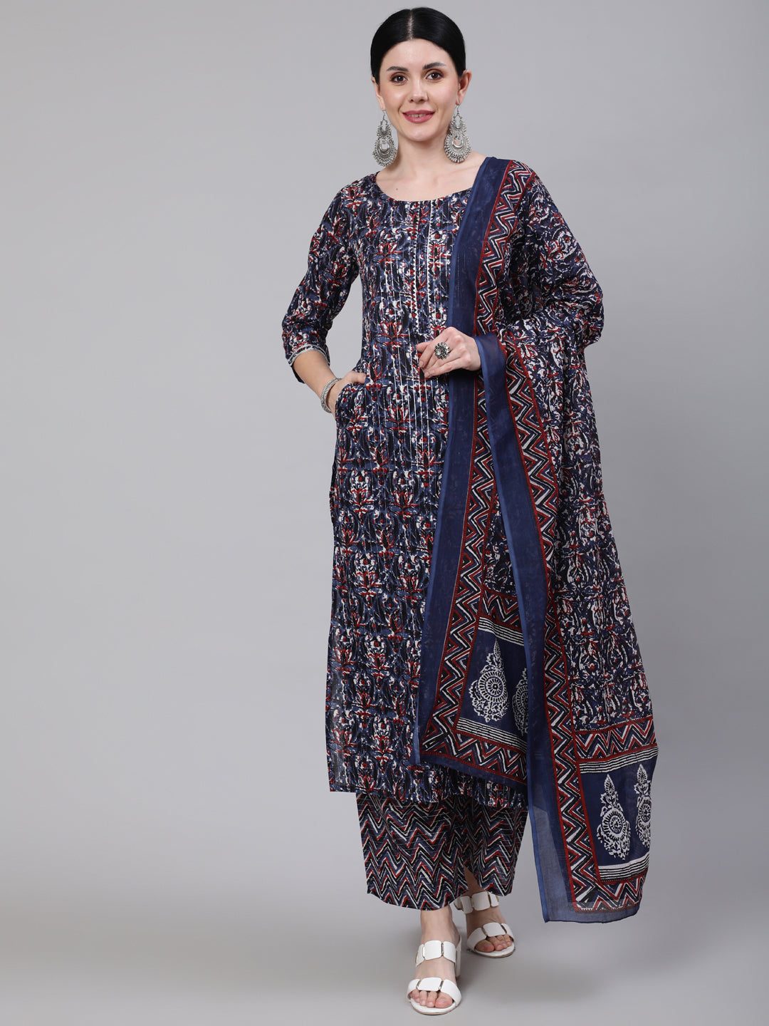 Women's Multi Printed Straight Kurta With Palazzo & Dupatta
