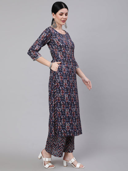 Women's Multi Printed Straight Kurta With Palazzo & Dupatta