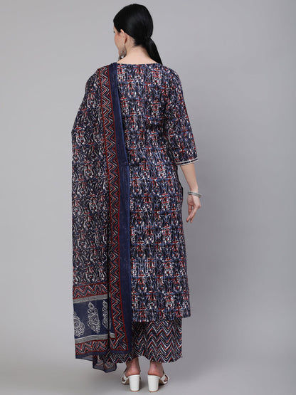 Women's Multi Printed Straight Kurta With Palazzo & Dupatta