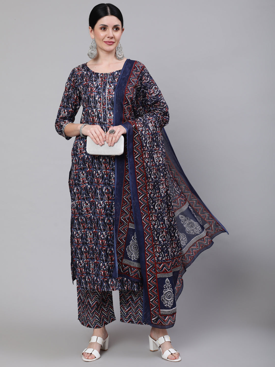 Women's Multi Printed Straight Kurta With Palazzo & Dupatta