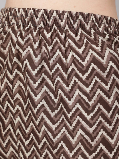 Women's Brown Floral Printed Straight Kurta With Palazzo