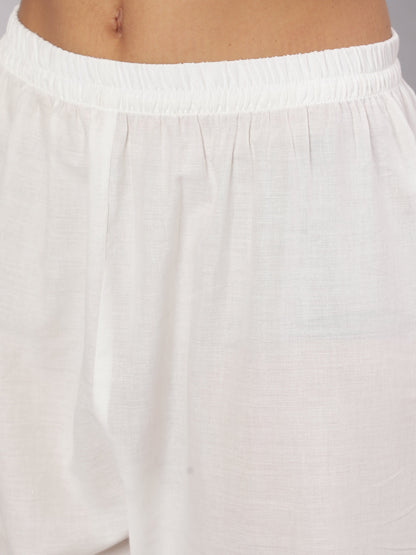Women's Mauve Printed Straight Kurta With White Solid Trouser