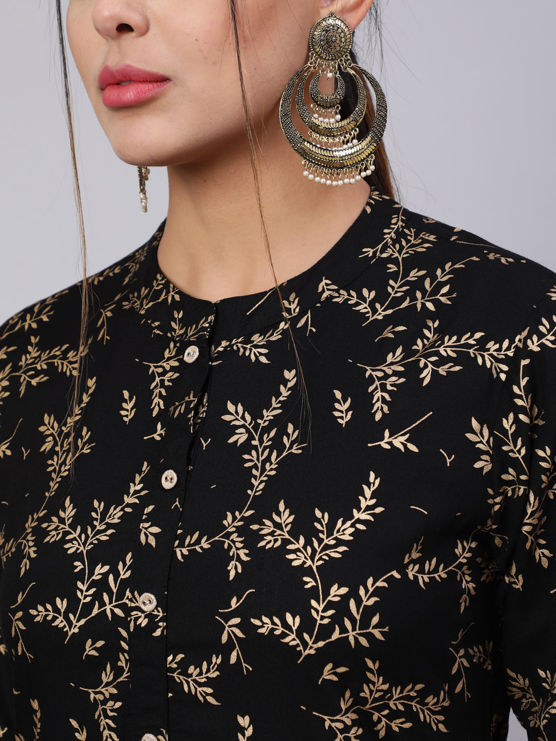 Women's Black Ethnic Printed Straight Kurta With Trouser