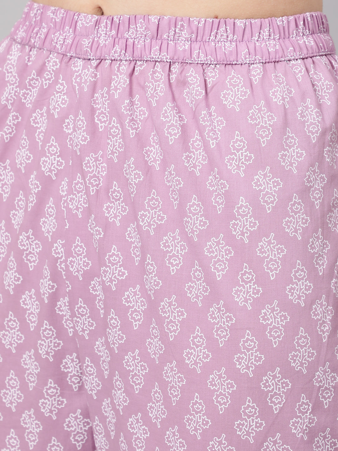 Women's Levender Printed Straight Kurta With Palazzo & Dupatta