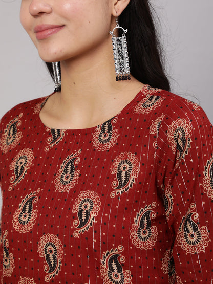Women's Maroon Ethnic Printed Straight Kurta And Palazzo