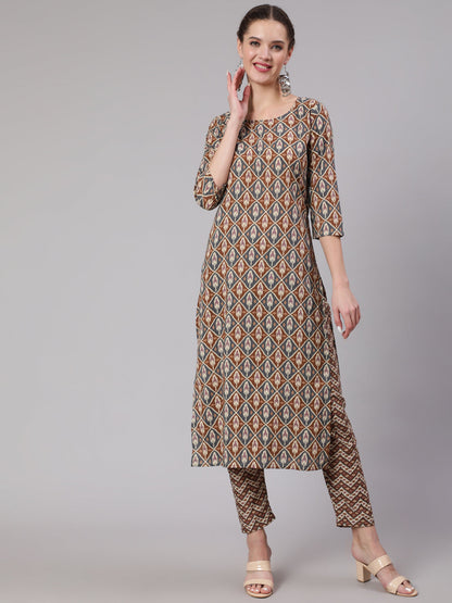 Women's Multi Geometric Printed Straight Kurta With Palazzo
