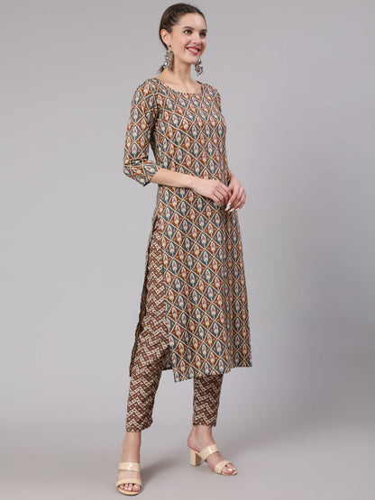 Women's Multi Geometric Printed Straight Kurta With Palazzo