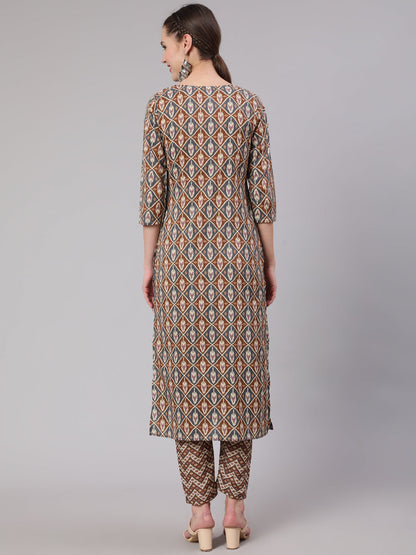Women's Multi Geometric Printed Straight Kurta With Palazzo