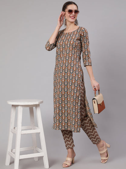 Women's Multi Geometric Printed Straight Kurta With Palazzo