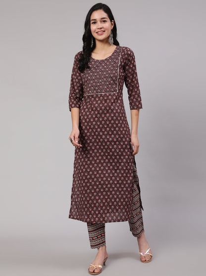 Women's Purple Printed Straight Kurta With Trouser