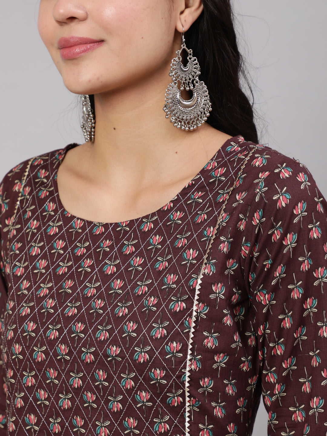 Women's Purple Printed Straight Kurta With Trouser