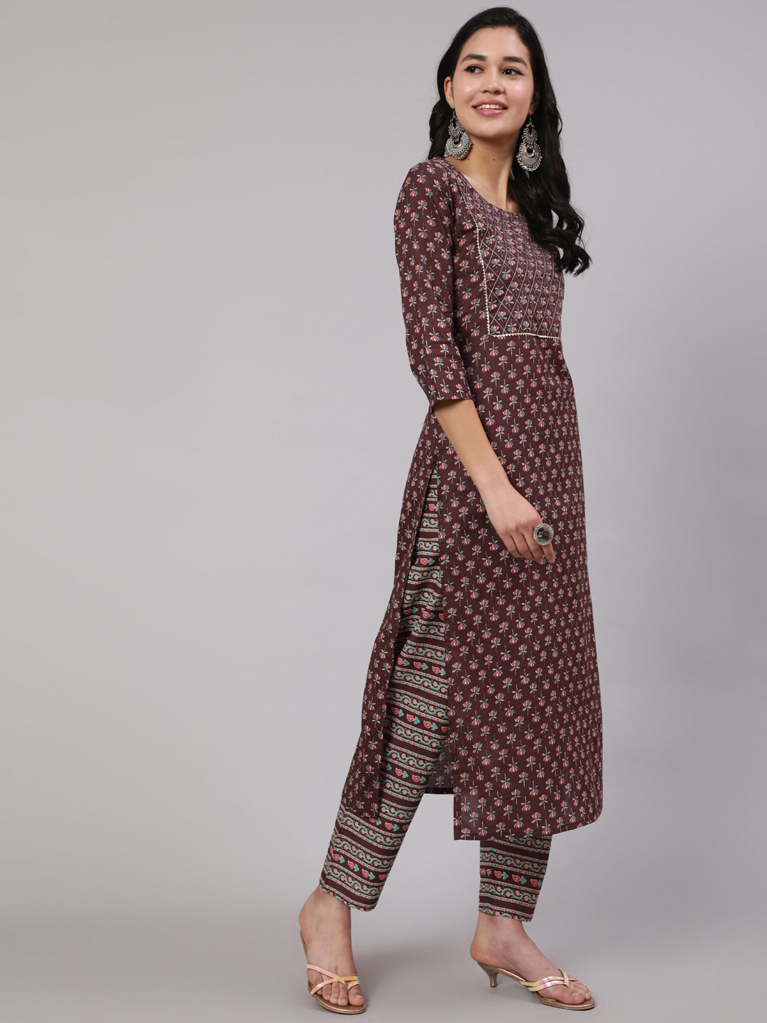Women's Purple Printed Straight Kurta With Trouser