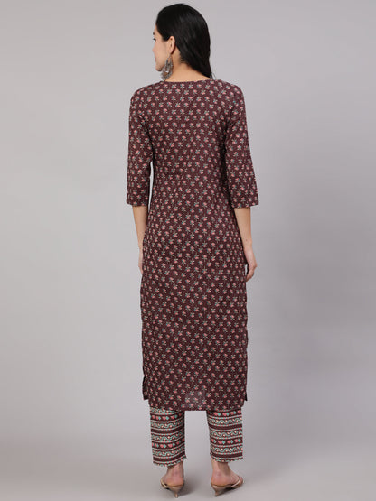 Women's Purple Printed Straight Kurta With Trouser