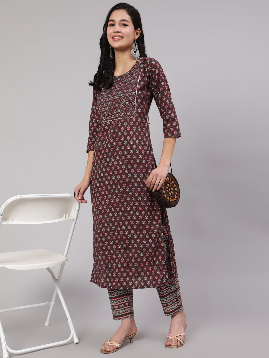 Women's Purple Printed Straight Kurta With Trouser