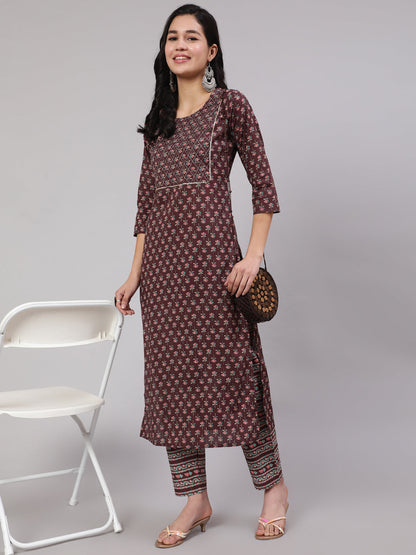 Women's Purple Printed Straight Kurta With Trouser
