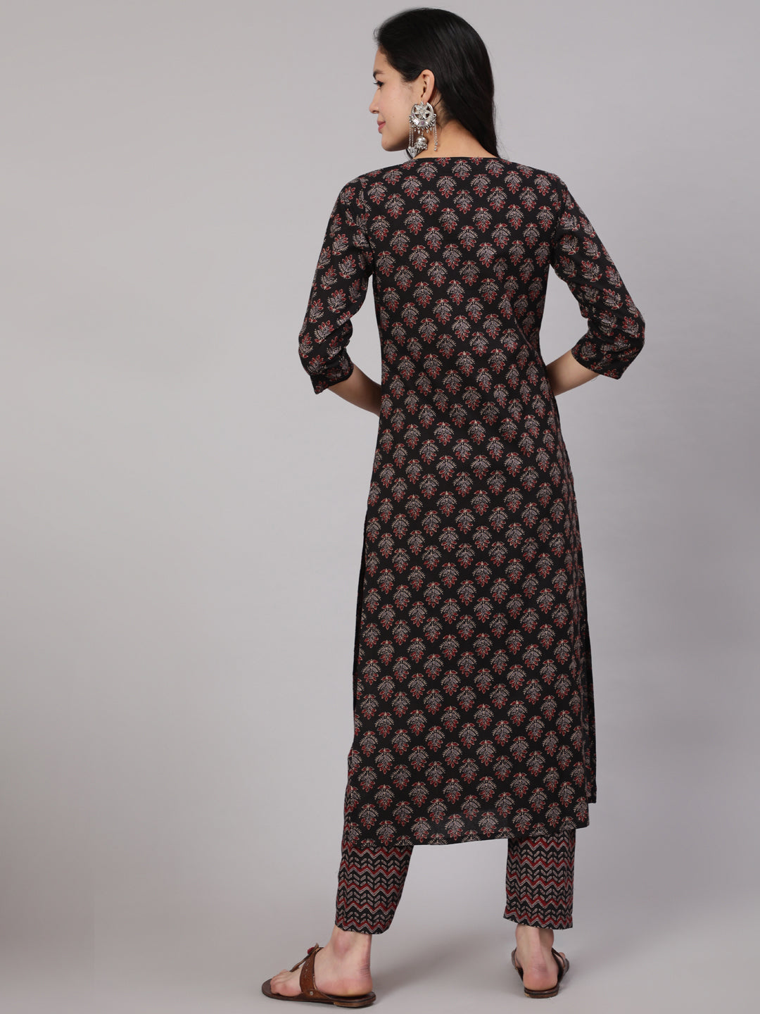 Women's Black Ethnic Printed Straight Kurta With Trouser