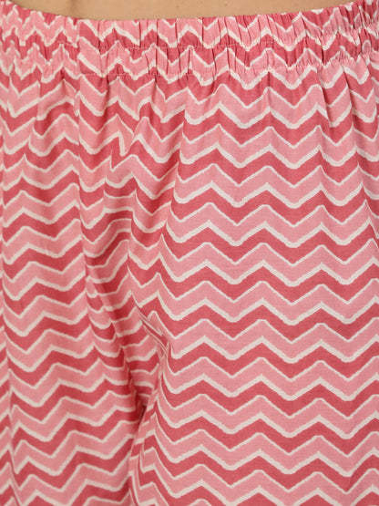 Women's Pink Ethnic Printed Straight Kurta With Trouser