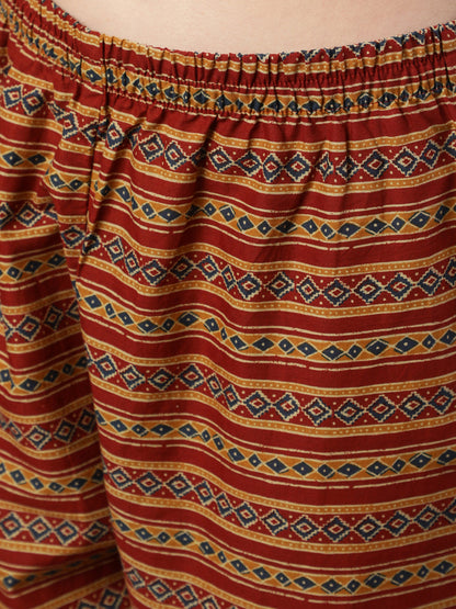 Women's Maroon Ethnic Printed Straight Kurta With Trouser