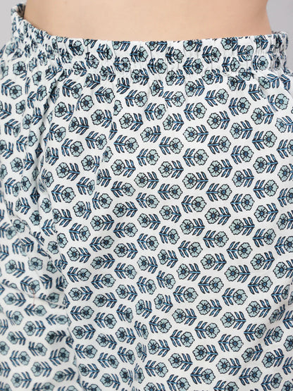Women's Blue Printed Anarkali Kurta With Trouser And Dupatta