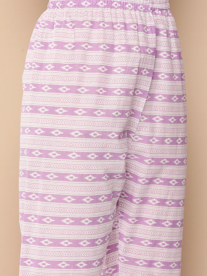 Women's Lavender Printed Straight Kurta With Trouser