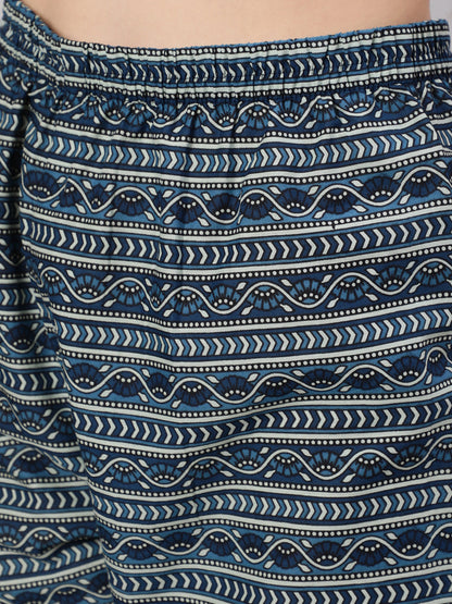 Women's Blue Printed Straight Kurta With Trouser