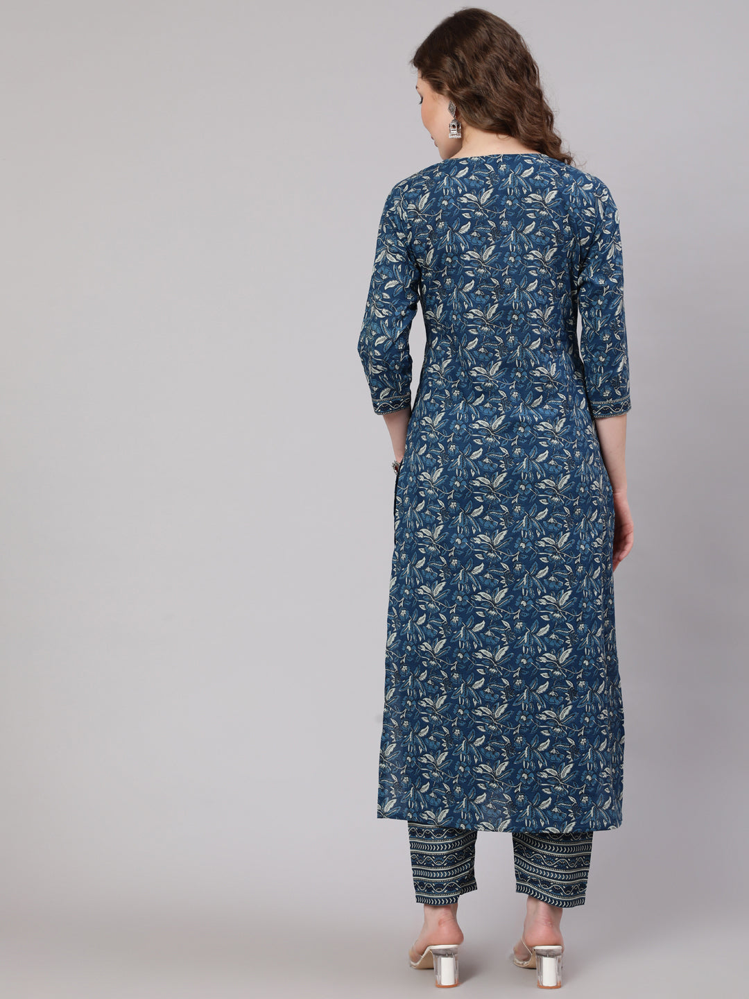 Women's Blue Printed Straight Kurta With Trouser