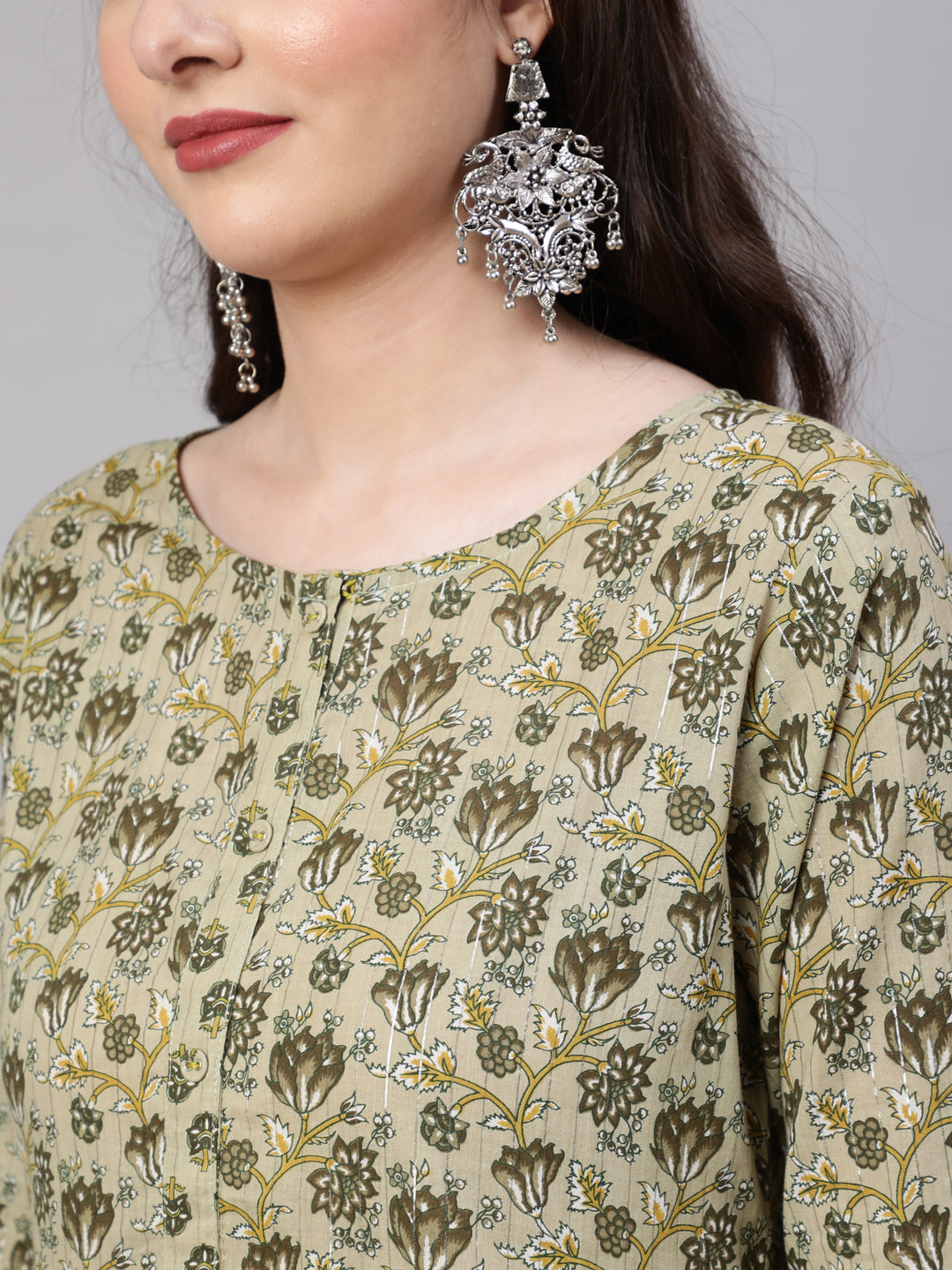 Women's Green Printed Gathered Kurta And Trouser With Dupatta