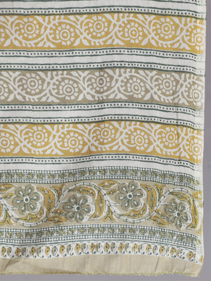Women's Green Printed Gathered Kurta And Trouser With Dupatta