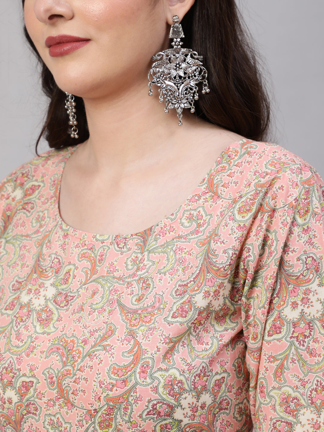 Women's Pink Ethnic Printed Kurta With Palazzo And Dupatta