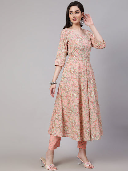 Women's Pink Ethnic Printed Kurta With Palazzo And Dupatta