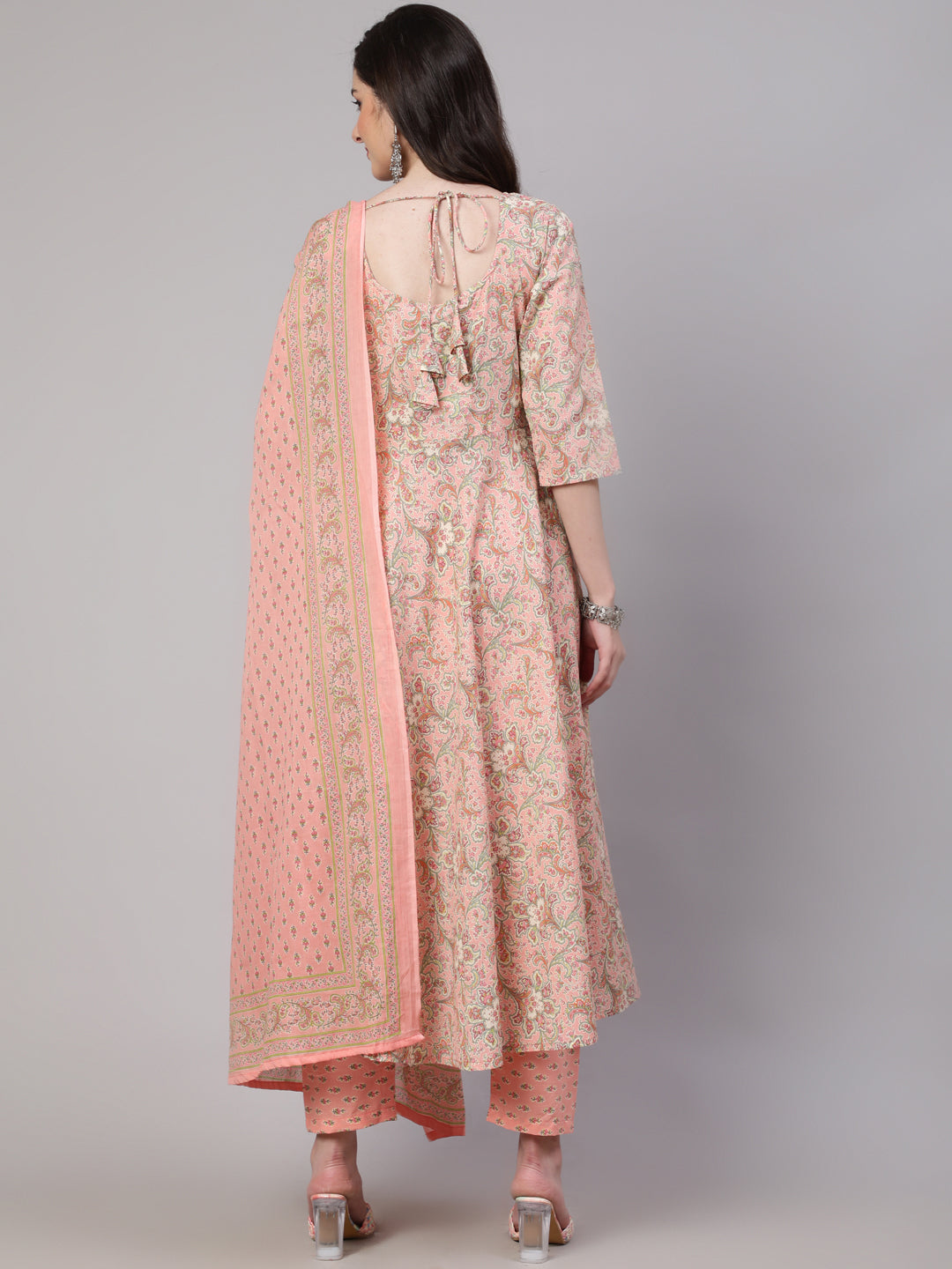 Women's Pink Ethnic Printed Kurta With Palazzo And Dupatta