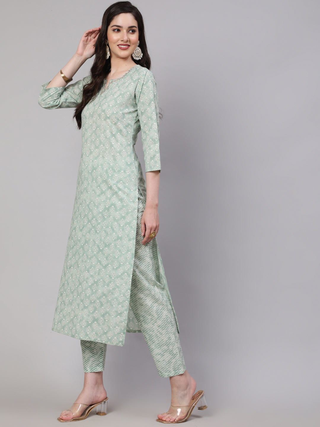 Women's Green Ethnic Embroidered Kurta With Palazzo And Dupatta