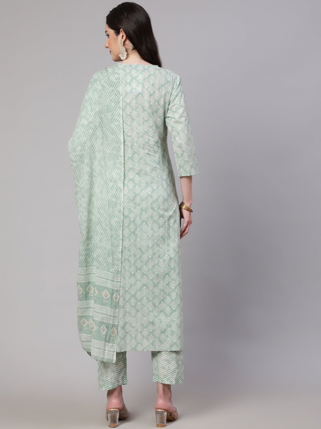 Women's Green Ethnic Embroidered Kurta With Palazzo And Dupatta