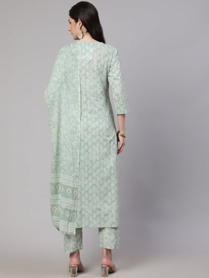 Women's Green Ethnic Embroidered Kurta With Palazzo And Dupatta