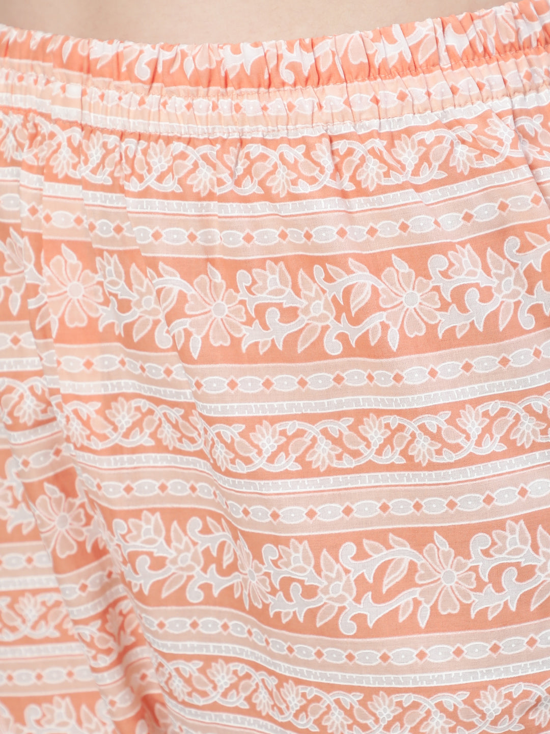 Women's Peach Printed Anarkali Kurta With Trouser and Dupatta
