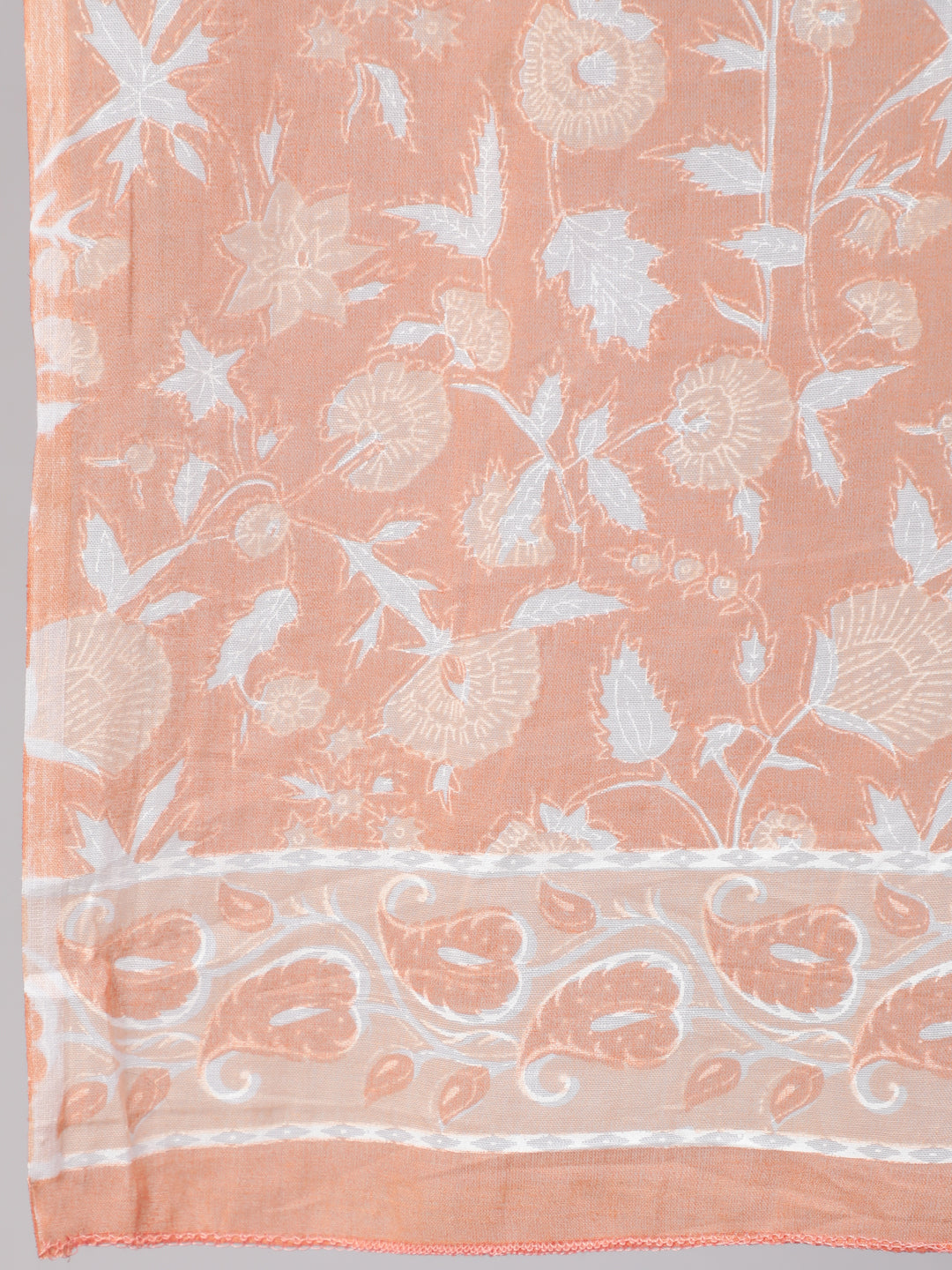 Women's Peach Printed Anarkali Kurta With Trouser and Dupatta