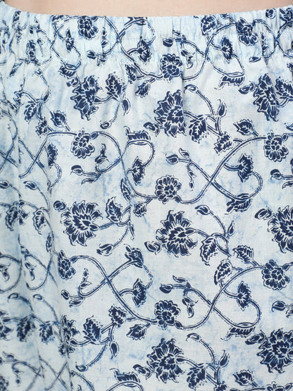 Women's Blue Floral Printed Anarkali Kurta With Trouser And Dupatta